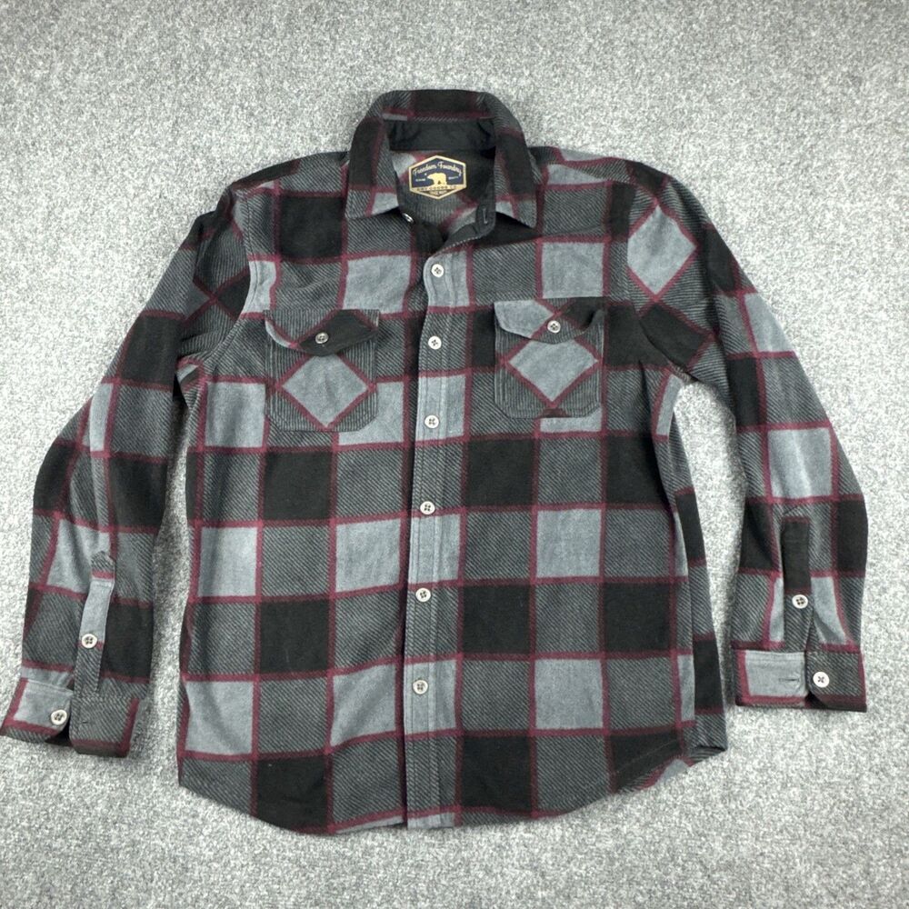 Freedom Foundry Gray Red Long Sleeve Heavyweight Polyester Flannel Shirt Men's M